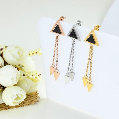 China From Sjzmm Factory TRENDY Stainless Steel Titanium Steel Tassel Earrings Triangle Fringe Earrings Directly for sale