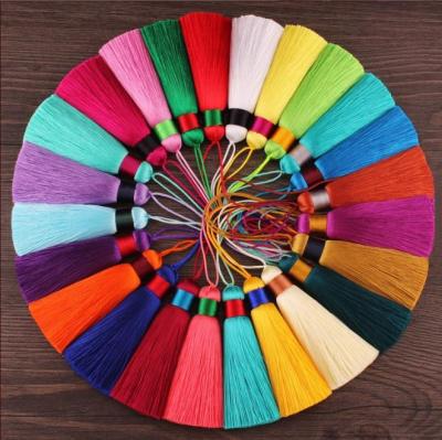 China Fashiontable Sjzmm factory high quality chinese knot 8cm silk tassels directly fringe 1000colors for jewelry100% rayon silk tassels for sale