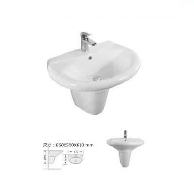 China Small Project Modern Pedestal Hospital Bathroom Ceramic Sink Wall Hung Half Round Wash Basin for sale