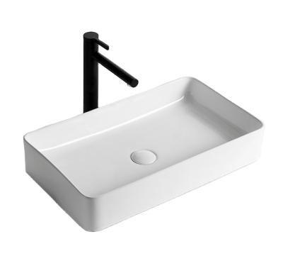 China Modern Design Luxury Hand Wash Slim Rectangular Art Basin Ceramic Vessel For Cabinet Bathroom Vanity for sale