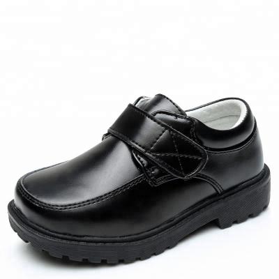 China OEM Wholesale Custom Made Round Student Kids School Uniform Genuine Leather Black Genuine Leather Shoes for sale