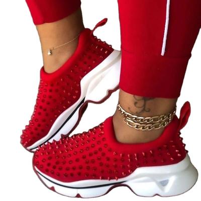 China Fashion Trend Amazon Wish EBAY USA Hot Sale In Fashion Rivet PU Lady Casual Shoes Running Sports Walking Girl Platform Sneakers Large Size Woman for sale