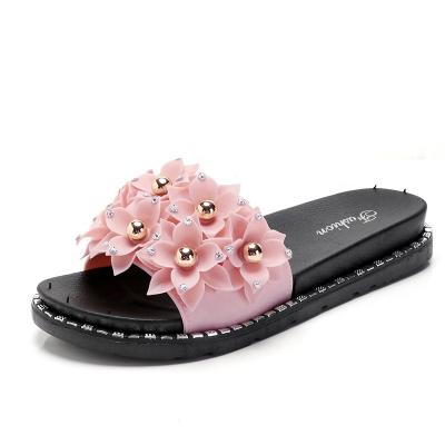 China Cheap Anti-odor China factory fashion wholesale flower PVC girl slipper lady slip summer beach women slippers for sale