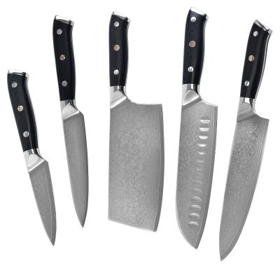 China Sustainable Japanese High Carbon Steel Kitchen Chef Knife Set Of 5 Pcs Damascus Knives With Handle Group Of Ten for sale