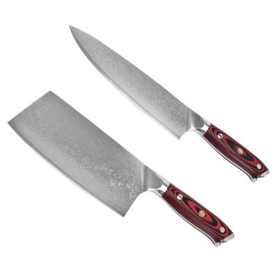 China Sustainable Chef Knife 2 pcs vg10 Damascus Steel High End Kitchen Knife Set With Handle Group Of Ten for sale