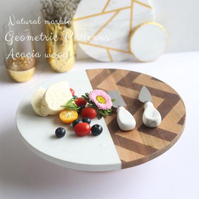 China Viable Wholesale Custom Size Round Marble and Acacia Wood Cutting Board Food Cheese Boardsafe Meat Cutting Board for sale