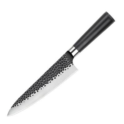 China Customized 8 Inch Hammered Durable 4cr13 Stainless Steel Kitchen Knife With G10 Handle for sale