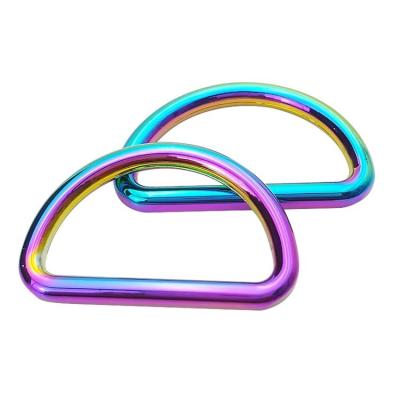 China Fashion Metal Bag Strap Parts Accessories Hardware D-Ring Shape Buckle Making Rainbow Color Iridescent Metal D Ring For Handbags for sale