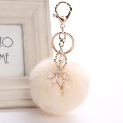 China Fashionable Faux Fur Pompom Girl Pom Pom Key Rings Ballet Angel Rabbit Fur Ball Pompom Key Chain Women Bag Jewelry for sale