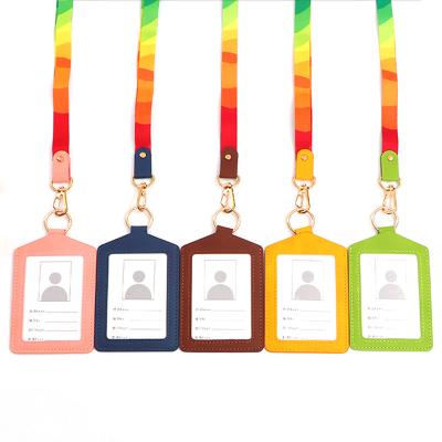 China Custom Printing High Quality Office LOGO PU Leather ID Card Holder with Lanyard Luggage Tag for sale