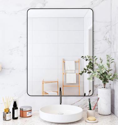 China Sale Modern Sleek Rectangular Beveled Shatterproof Glass Wall Mount Makeup Mirror For Bathroom Hotel Household for sale