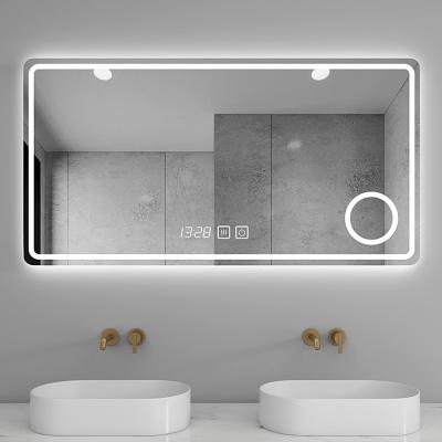 China JS-L5127 Contemporary High Quality Silver Rectangle Mirror Touch Sensor Wall Mounted Led Bathroom Lighted Mirror With Memory Mirror for sale