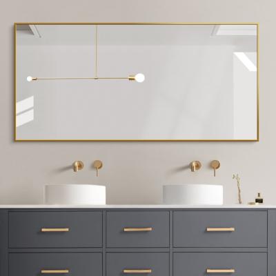 China JS-F5515 Modern Factory Wholesale Gold Rectangle Wall Mounted Bath Mirror Aluminum Alloy Frame Wall Mounted Float Silver Glass for sale