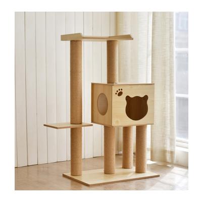 China Entertainment Post Viable Platform Modren Cat Tree House Wooden Pet Cat Tree House Condo Furniture for sale