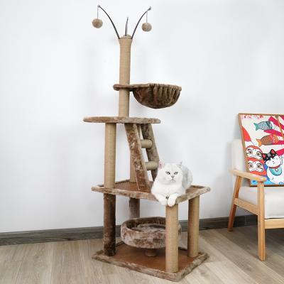 China Particleboard Cat Scratching Tree Tower House Cat Tree Tower W/Cozy Plush Sustainable Housing for sale