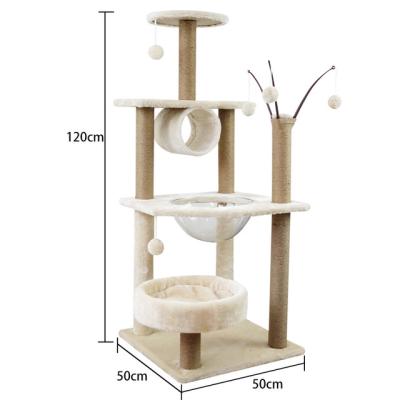 China Viable Platform Cat Tree Scratch Post Luxury Wooden Cat Climbing Scratching Tree Entertainment Post for sale