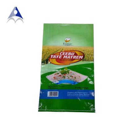 China Recyclable plastic empty rice sack 10kg rice bag for packing 25kg 50kg transparent bopp film coated colorful printing 20kg size for sale