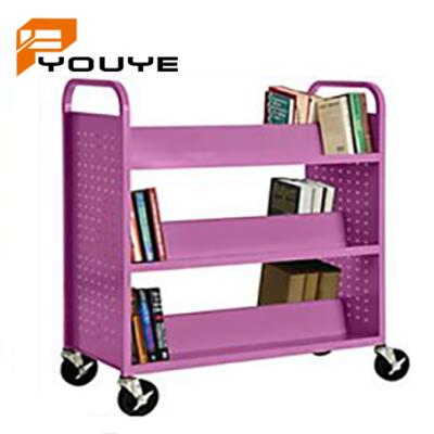 China Modern Durable Mobile Steel School Book Cart Library Equipment School Llibrary Furniture for sale