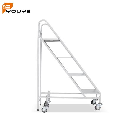 China Modern Wholesale Heavy Duty Movable Steel Four Phase Book Rack Ladder With Railing For Library for sale