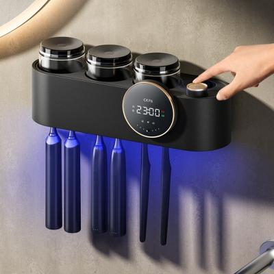 China Smart Disinfection Toothbrush Holder LED Display 43 UV-C Sterilization Hot Air Drying Toothbrush Holder Toothpaste Holder OEM for sale