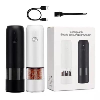 China Viable Automatic Electric Rechargeable USB LED Light Adjustable Pepper Grinder Coarse Salt and Pepper Grinder Set for sale