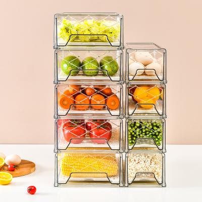 China Kitchen Food Storage Fridge Organizer Bins Stackable Plastic Stocked Organizers With Handles For Freezer for sale