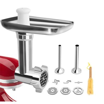 China Household Metal Food Grinder Attachment Chopper And Slicers Durable Silver Parts With 2 Sausage Stuffer Tubes For Stand Mixer for sale