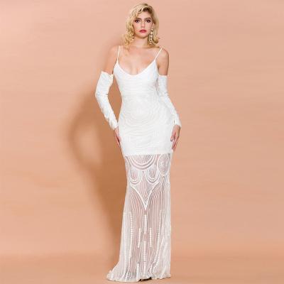 China Lady Party Dress Spaghetti Strap Breathable Charming Mermaid Off The Shoulder Sexy Long Sleeve Evening Dress for sale