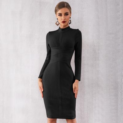 China High Quality Anti-wrinkle Lady Dress Colorful Bodycon Sheath Zippered Long Sleeve Dress Woman For Club for sale