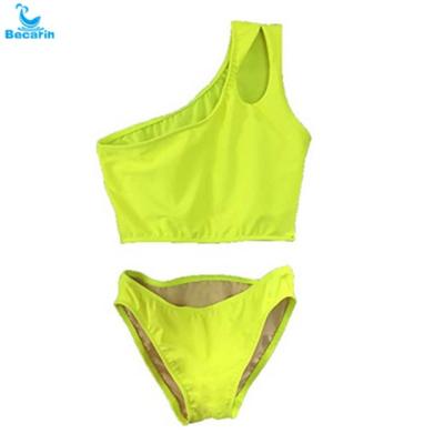 China 2018 New Fashion Anti-UV Children Little Girl One Shoulder Swimsuit Child Bikini Swimwear OEM Two-Piece Manufacturer for sale