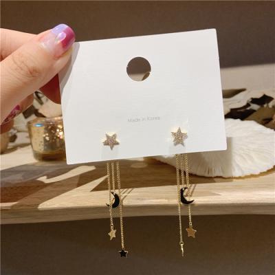 China New Crystal Trendy Exquisite Star Moon Korean BOHEMIA Long Tassel Dangle Earrings For Women Temperament Crystal Pendant Jewelry for sale