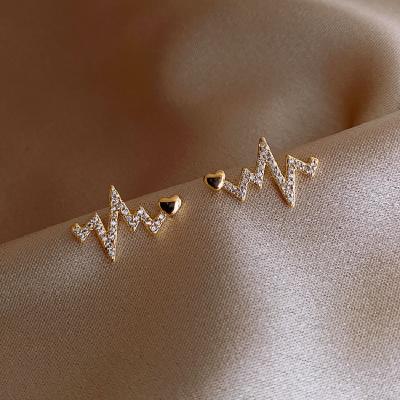 China European and American classic Zircon soft earrings jewelry romantic fashion heartbeat news stud earrings Korean creative women for sale