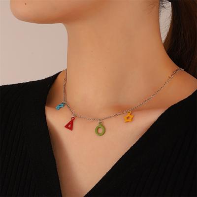 China FASHIONABLE Simple Colored Star Shape Round Drop Oil Pendant Necklace For Women Vintage Geometric Clavicle Necklace Jewelry Gift for sale