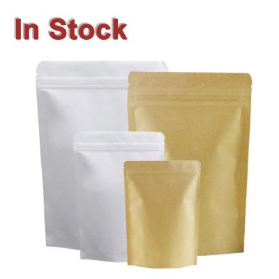 China Recyclable in stock and custom white brown foil coated kraft paper ziplock backing up pouch bag for food packaging for sale