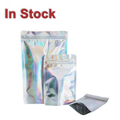 China Moisture Proof In Stock And Side Custom Opaque Moisture Proof Self Seal Stand Up Pouches Holographic Bags For Food Packaging for sale