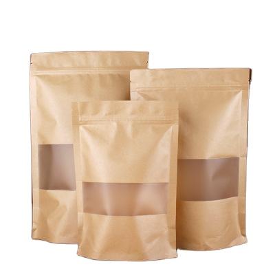 China Recyclable Custom Printed Color Kraft Paper Stand Up Pouch Package With Window Food Grade Packaging for sale