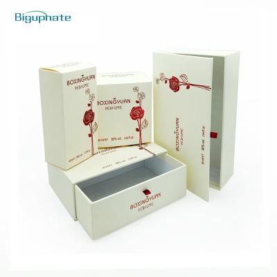 China Recyclable Customized Logo Rigid Packaging Paper Perfume Fin Box Packaging for sale