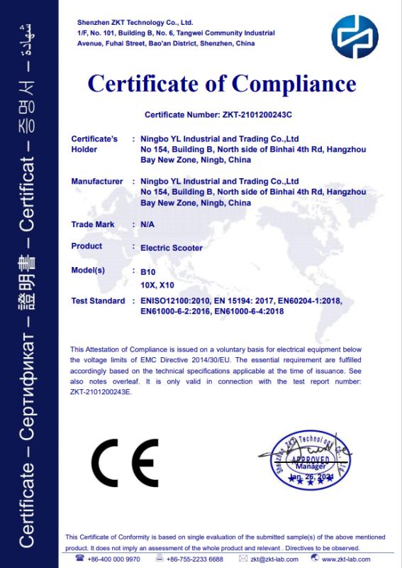 CE - Ningbo YL Industrial and Trading Co., Ltd.