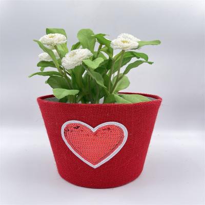 China CLASSIC Valentine's Day Lovely indoor decorative Jute flower pots  Fabric Handmade Burlap plant pots WY18-303 for sale