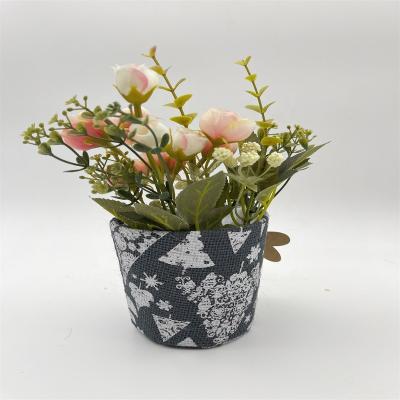 China CLASSIC Christmas Hot Sell  Fabric  Jute  Burlap  Pots Plant  Holder Flower Pot Cover with Printed  WY21-77 for sale