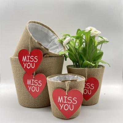 China CLASSIC Valentine's Day Lovely indoor decorative Jute flower pots  Fabric Handmade Burlap plant pots WY22-15 for sale