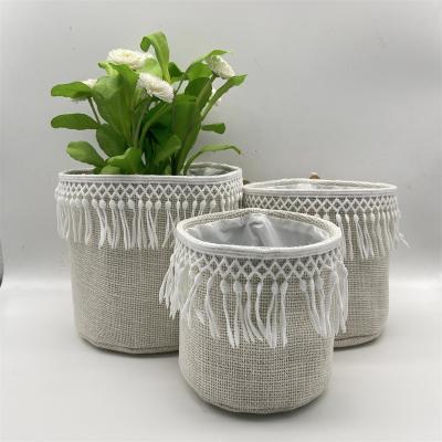 China CLASSIC New style  Macrame Indoor Decorative Flower pots Jute Plant pots Burlap bag WY22-113 for sale