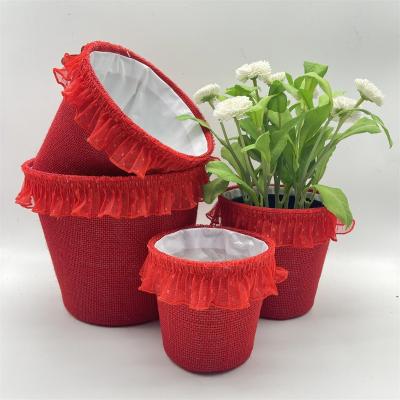 China CLASSIC New style  Macrame Indoor Decorative Flower pots Jute Plant pots Burlap bag WY22-113 for sale