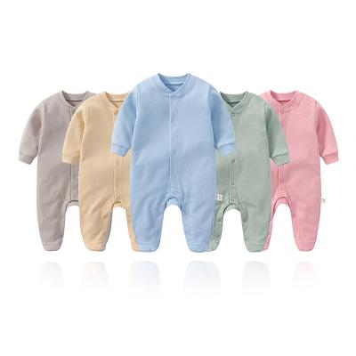 China Wholesale 100% Cotton Rose Cotton Long Sleeve Baby Romper Autumn Winter Solid White Blue Baby Clothing for sale