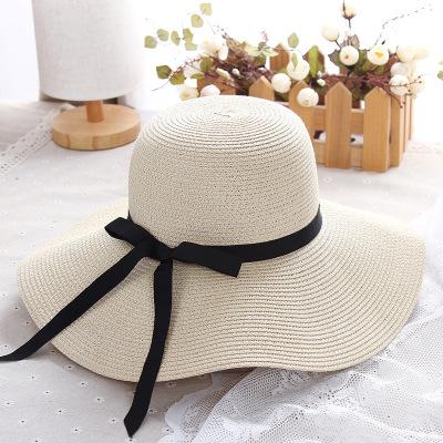 China Sun Hat Girls Wide Brim UV Image Foldable Sun Hat Women Beach Summer Soft Hat UV Protect Female Straw Hat Cap Lady Travel Cap for sale