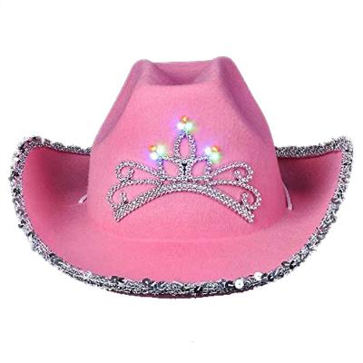 China Party Fashion Novelty Blink Eco-Friendly Pink Tiara With Crown Shopping Pink Cowboy Hat for sale