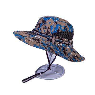 China Custom Blue Dye Camouflage Bucket Hat Boonie Camouflage Eco-Friendly Hat With String for sale