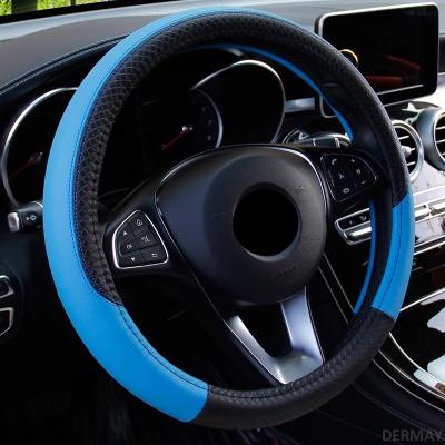 China Universal Car Accessories Eco-friendly Steering Wheel Cover With Needles For Opel BMW Benz Hyundai Kia Ford VW Skoda Black Bag Trim Red Leather for sale