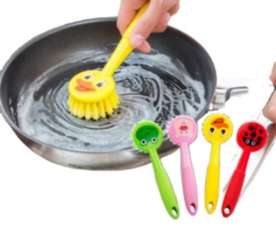 China Viable Cute Kitchen Round Cleaning Brush for Pan for Dish Face Style Brush Plastic Dish Brush for sale