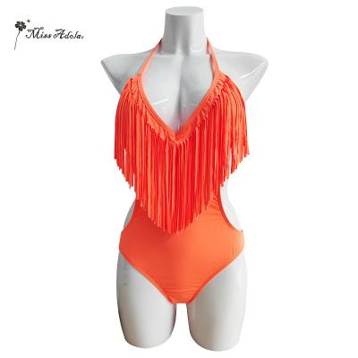 China 2021 Women Solid Color Strap One Piece Swimsuit Breathable Tassel One Piece Backless Sexy Swimwear for sale